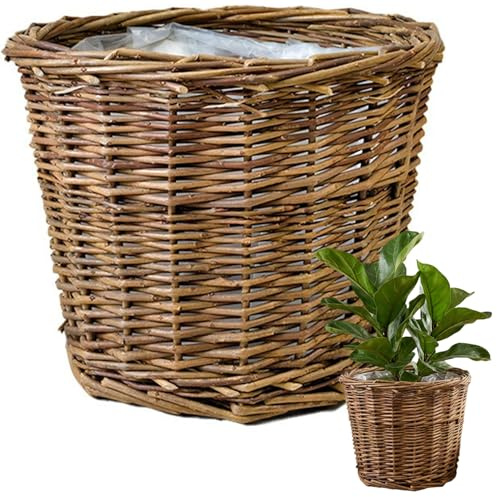 Temeemeg Cesta de Mimbre Tejida a Mano con Forro, Maceta de ratán marrón Natural para Plantas de Interior, Cubierta Decorativa para Maceta de 7, 9x6, 3 Pulgadas