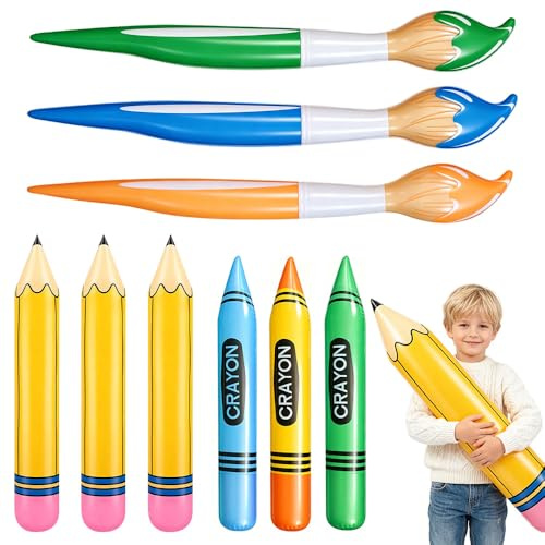 LYPPUL 9 piezas Lápiz Inflable Gigante, Set de Globos en Forma de lápiz, lápices Inflables y globos de aluminio para Aulas Fiestas del primer día de clases y celebraciones de bienvenida