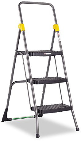 Cosco 11839GGO Commercial 3-Step Folding Stool, 300lb Cap, 20 1/2w x 32 5/8d x 52 1/8h, Gray