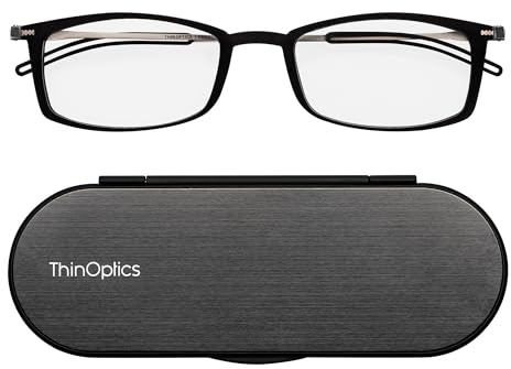 ThinOptics Computerlesebrille 2,5, schwarz, ultraleicht, Bildschirmbrille | Brille mit Blaulichtfilter für Bildschirm, Monitor und Gaming, ultraleicht und rechteckig, kratzfeste Gläser, immer dabei