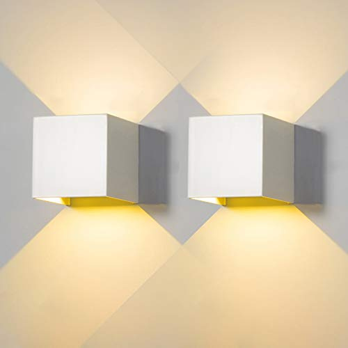 2 Pezzi Applique da Parete Esterno LED Lampada da Parete Interno Moderno Bianco 6W 3000K Bianco Caldo IP65 Impermeabile Lampade Muro Quadrata Alluminio su e Giù Regolabile Design Facile da Installare