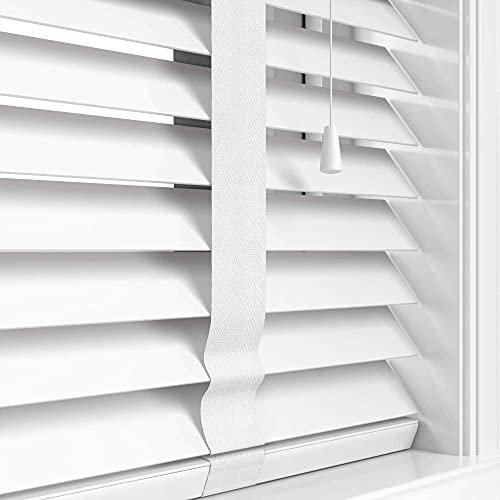 Funky Gadgets Faux Wood Blinds Wooden Grain window Venetian Blind 50mm Horizontal Smooth Slats with Tape White Silver/Grey TRIMMABLE Child Safe (White, W45cmxL150cm)