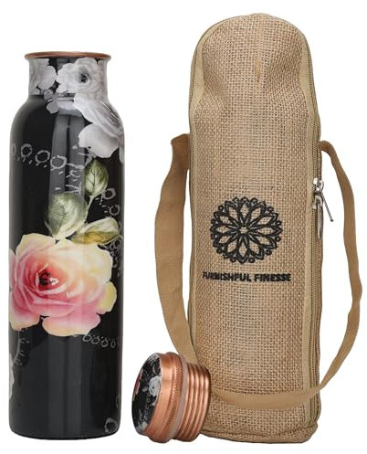 FURNISHFUL FINESSE Wasserflasche aus reinem Kupfer 32 oz handgefertigte Ayurveda-Gesundheitsvorteile, auslaufsicher, leicht zu tragen für Sport, Fitness, Yoga – Wasserflasche aus natürlichem Kupfer