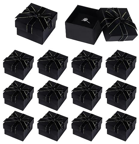 Nideen 12 Stück 5× 5× 3 cm Geschenkbox Schmuck, Ring Ohrring Geschenkschachtel Geschenkboxen mit Schleife, Schmuck Geschenkboxen für Ohrringe Ring(Schwarz)