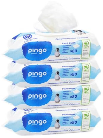 Pack x 4 Toallitas húmedas 100% biodegradables Pingo 80 uds