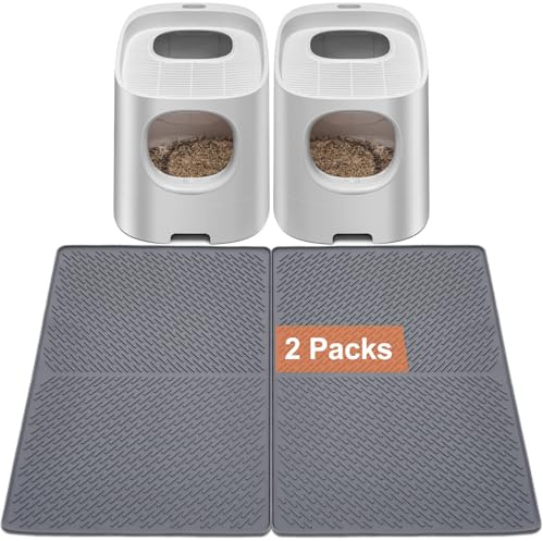 Odoland Katzenklo Matte Groß 2 Stück, 71 x 51 cm Cat Litter Mat Silikon Katzenstreu Matte, wasserdichte Katzentoilette Matte - Grau