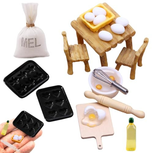 Wichtel Zubehör, Weihnachtswichtel Zubehör, Puppenhaus Zubehör Weihnachten, Miniatur Wichtel Zubehör Backen Set, Wichtel Backset, Wichtel Tisch und Stühle, Weihnachten Deko