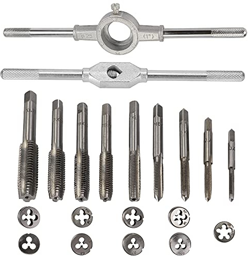 Jeu de Tarauds et Filières, 20 Pièces, Ensemble de Tarauds et Filières Métriques en Acier allié, Kit D'outils de Refiletage avec clé Réglable pour le Filetage