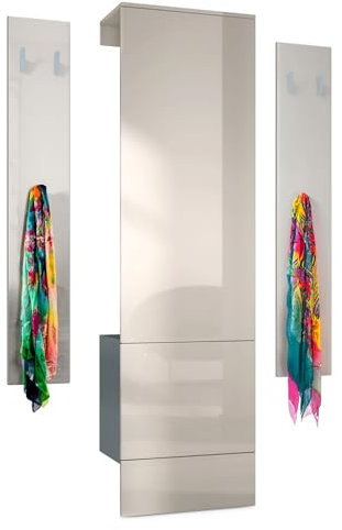 Vladon Ensemble d'entrée Hollywood, Comprenant 1 Panneau de vestiaire Mural avec Porte intégrée, 1 Tringle à vêtements et 1 Ensemble de Panneaux muraux, Anthracite Mat/Gris Sable Haute