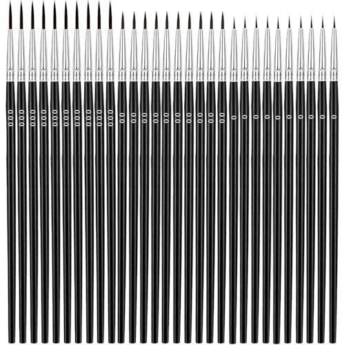 Zhenghebuy Pinceles Finos,Juego de 30 Pinceles para Pintar con Microdetalle Pequeños,3 Tamaños #0#00#000, Pintura en Miniatura