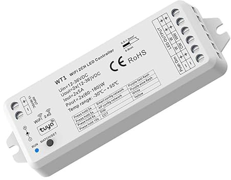 Planetitaly Controller LED WT1 WiFi per strisce faretti centralina SMART dimmer WiFi 2.4G CCT da 3000K a 6500K 2CH 12-24V APP, Smartphone, Controllo remoto, Compatibile Google Home Amazon Alexa