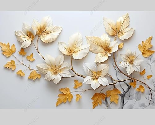 MZOwallpaper Papier Peint Intissé Fleurs Blanches 3D Poster Tableaux Muraux Tapisserie Photo Trompe L'Oeil Salon Chambre Art Mural 200Cm(L) X140Cm(H)