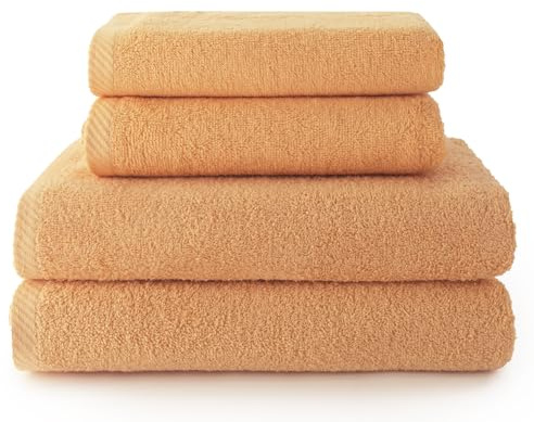 Set 4 Toallas piezas: 2 manos + 2 baño color papaya