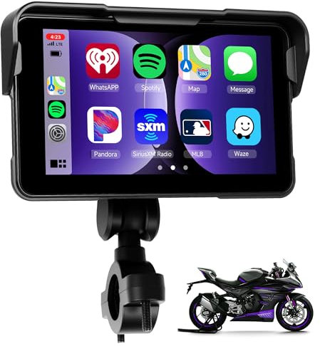 Rimoody Moto Autoradio Senza Fili Carplay Portatile, 5 Touchscreen Schermo per Moto, IP68 Impermeabile con Android Auto Airplay/Android Cast/Bluetooth/Rilevamento Della Pressione Degli Pneumatici