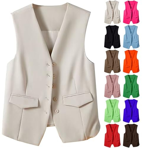 HUIFUAO Suit Vest for Women Black Waistcoat Vest Dressy V Neck Sleeveless Blazers Office Work Suit Jackets Elegant Button Up Lightweight Gilets (Green, XL)