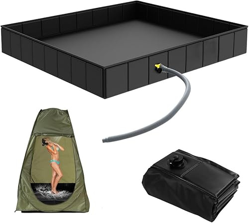 Piatto doccia da campeggio con tubo di scarico, impermeabile, portatile, per la privacy, per viaggi e avventure, design pieghevole per un facile utilizzo