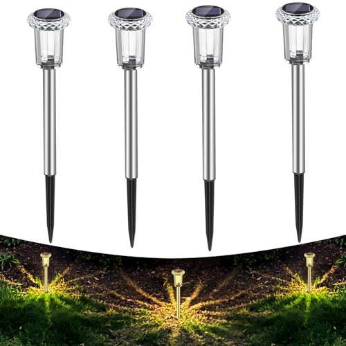 Auting Solarlampen für Außen Garten, 4 Stück Solarleuchten Garten mit Längere Arbeitzeit, IP65 Wasserdicht Extrem Helle Solar Gartenleuchten Deko für Balkon, Rasen, Terrasse, Hof Warmweiß Licht | Lange Laufzeit für den täglichen Gebrauch, weiches Licht für Balkon, Hof, Terrasse und Grünflächen