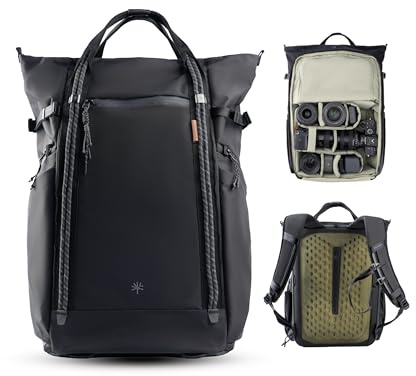 PGYTECH OneGo Roamer Mochila Fotográfica 25L, Tote Casual Repelente al Agua con Doble Transporte, para Cámaras Réflex/Mirrorless, Drone DJI Mavic, MacBook Pro 16, Soporte para Trípode (Negro)