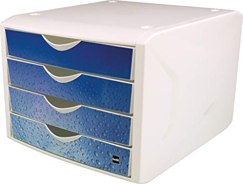 helit H6129634 - Schubladenbox „the chameleon“, 4 Schubladen, für Format DIN A4, cold water, 1 Stück | 4 Schubladen für DIN A4, Schreibtisch Organizer, 33 x 26,6 x 21,2 cm