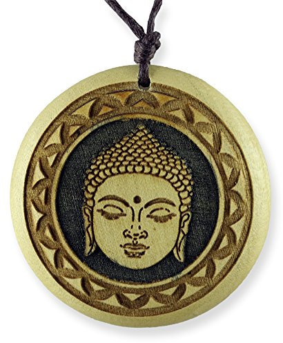 Island Piercings Halskette Anhänger Amulett Buddha Design aus Holz längnverstellbar N299