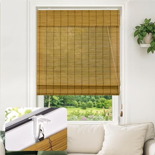 Victoria M. Klemmfix Persiana Enrollable de Bambú Fijación sin Taladrar, Protección Solar para Puertas y Ventanas, 70 x 220 cm, Marrón