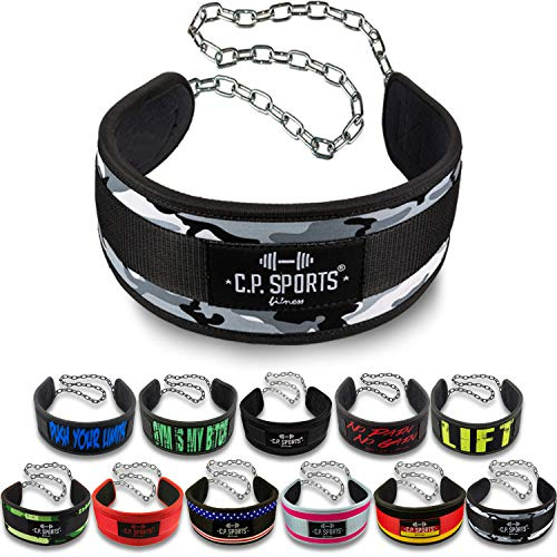 C.P. Sports Dip-Gürtel Standard | Dipgürtel – Dip Belt bis 250kg für Klimmzüge, Squats, Fitness, Krafttraining, Bodybuilding, Gym | Nylon und Kette aus Stahl für Hantelscheiben Gewichte