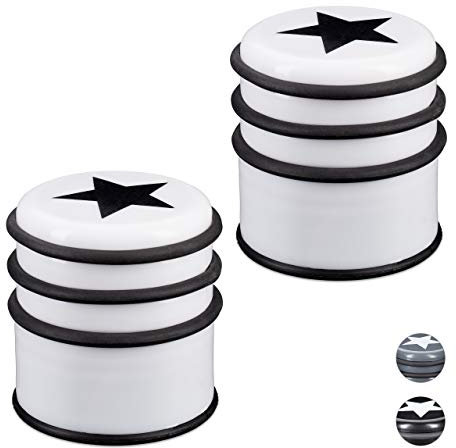 Relaxdays 2 x Türstopper für den Boden, Türpuffer für Fenster & schwere Türen, groß & mit Stern, 8 cm hoch, weiß