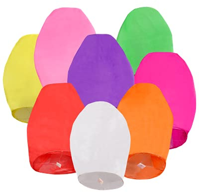 9 Pack Multicolour Sky Lanterns Handmade Chinese Paper Lanterns for Birthday, Wedding, Christmas, New Year Parties Festivals, Biodegradable fire Resistance