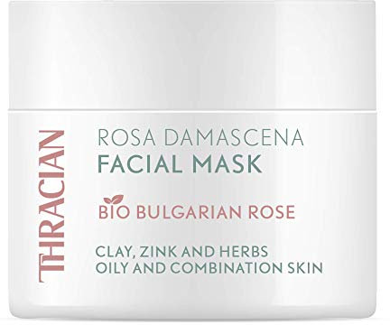 Thracian Bio-Gesichtsmaske Rosa Damascena natürliche sanft reinigende Tonerde-Maske mit Zink und bulgarischem Bio-Rosenwasser gegen Mitesser Akne große Poren fettige Haut 100 ml