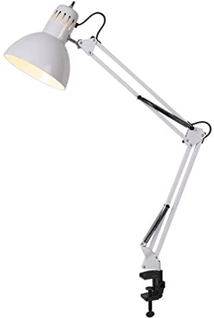 SXYSXYSXY Schreibtischlampe Architektenlampe Retro Klemmleuchte Arbeitslampe Verlängern Gelenkarm Verstellbare Klemmbare Tischlampe Büro Leselampe Metall E27 Arbeitsplatzleuchte,Weiß