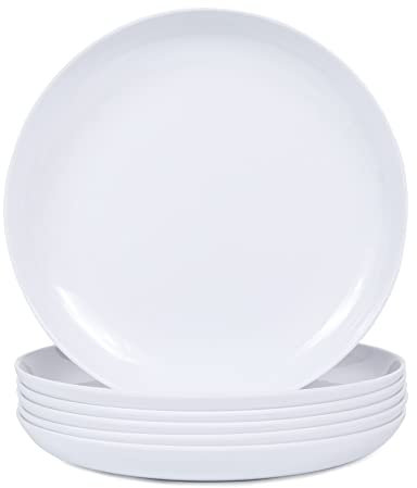 Webbylee Platos de melamina para pasta – Juego de 6 platos de vajilla de 10 pulgadas para uso en interiores y exteriores, resistentes a la rotura, color blanco