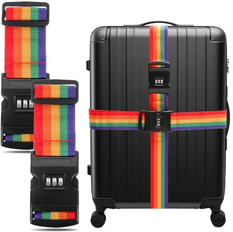 2 Pezzi Cinghia Valigia, Cinghia per Valigie con Chiusura a Combinazione Cintura per Bagaglio Accessori Viaggio(Colore dell'arcobaleno)
