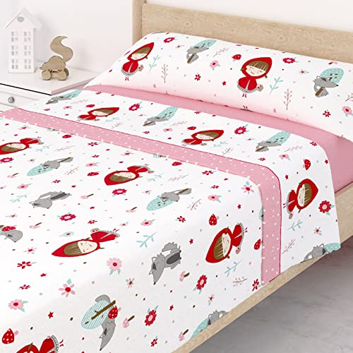 Victorio & Lucchino Juego de sábanas Infantiles Coralina, térmica para Invierno, Tacto Suave Modelo Caperucita (Rojo, 105 cm)