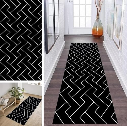 ZDYHMrj Teppich Läufer Flur Küche Schwarz rutschfest Korridor Teppichläufer Waschbar 40x100cm Modern Schlafzimmer Wohnzimmer Läufer Teppich Breite 40cm-120cm