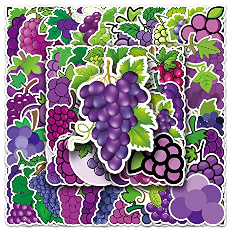 Grape Stickers 50 Pcs Waterproof Cute Fruit Stickers for Water Bottle Laptop Skateboard Notebook Guitar Computer Phone Helmet Car Bike Luggage,Vinyl Aesthetic Funny Decals for Kids Teens Adults