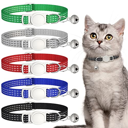 5 Pack Reflective-Breakaway Cat Collars with Bells,Adjustable Small Cat Collar,Ideal for Girl Cats Male Cats Kittens Puppies,Pet Supplies Stuff Accessories 7.9 - 13 (5 Classic Colors)
