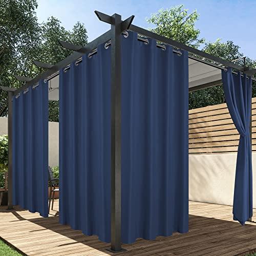 HolidayIdeas Outdoor Curtains for Patio Waterproof, 4 Panels - 54 x 108 Inch - Privacy Protection & Light Filtering Curtains Navy Grommet Outside Curtains for Porch, Gazebo, Pergola, Backyard