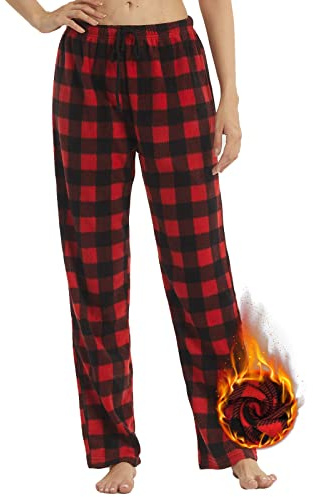 LANBAOSI Bas de Pyjama Femme Hiver à Carreaux Chaud