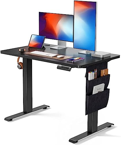 Marsail Höhenverstellbarer Schreibtisch, Elektrischer Höhenverstellbarer Schreibtisch mit Storage Tasche, Stehpult für Home Office Computertisch Speicher Voreinstellung mit Kopfhörerhaken, 100 x 60 cm