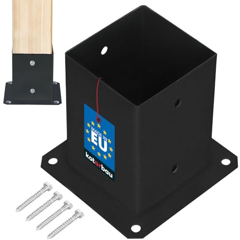 KOTARBAU® Soporte para Poste - Pie de Pilar - Acero con Recubrimiento en Polvo - 100 x 100 mm - Negro - Anclaje para Poste - Soportes para Pérgola - Resistente a la Corrosión