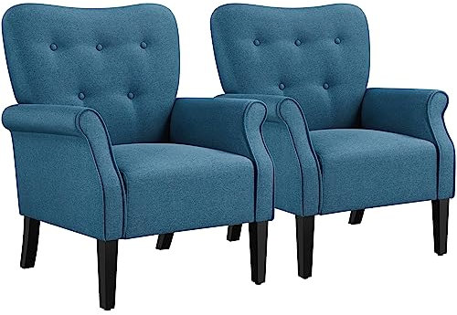 Yaheetech 2X Relaxsessel Loungesessel Cocktailsessel mit Holzbeinen Polstersessel Fernsehsessel Lehnstuhl, blau