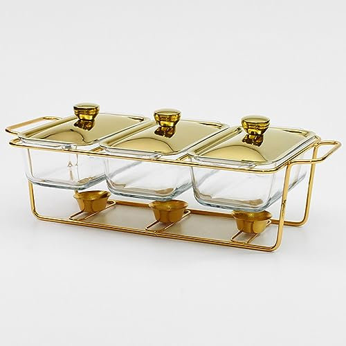CSTAL Light Luxury Buffet Chafing Dish Alcohol Stove, with 3 Glass Tray, Stainless Steel Food Warmer Container, for Catering Wedding Party