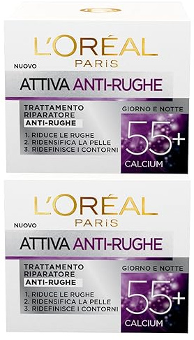 L'Oréal Paris Aktiv Anti-Falten-Behandlung für Gesicht Tag und Nacht mit Kalzium für reife Haut - 2 Dosen à 50 ml