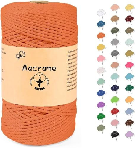 Uvolo Makramee Garn 3mm x 200m, Makramee Baumwollgarn, Baumwollgarn für Blumenampel Basteln, Pflanzenbügel und DIY Handwerk Mit Papierbox