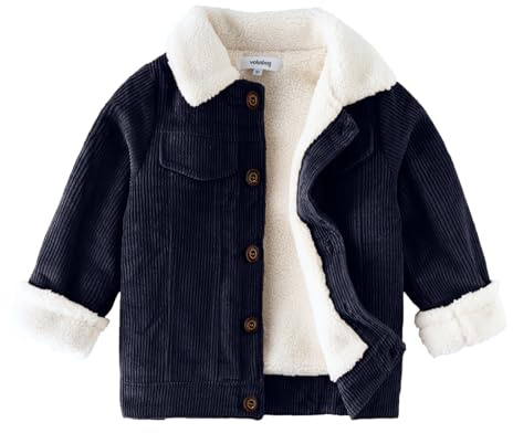 Volunboy Toddler Corduroy Sherpa Jacket, Fleece Lining Coat Lapel Button Down Thicked Warm Outwear for Baby Boys Girls(15-18 Months,Blue,Tag Size 85)