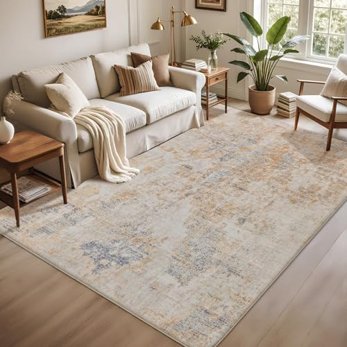 Safunion Teppich Wohnzimmer Schlafzimmer KurzFlor Modern Teppiche Groß Weich rutschfest Abstrakte (Grau/Beige/Gold/Multi, 120 x 160 cm)