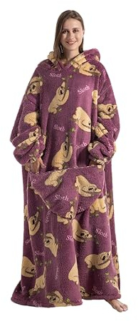 Capecage Blanket Hoodie, Long Hooded Blanket Sweatshirt as Birthday Gifts for Women Men, Long Wearable Blanket for Men Women.(Sloth)