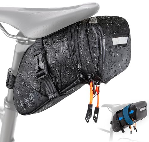 Eyein Fahrrad Satteltasche, Satteltaschen für Fahrrad - Erweiterbar von 1,5L auf 2L Kapazität, Wasserfest beim Leichten Reflektierend Fahrradtasche Fahrradsitz Tasche für Straße Rennrad