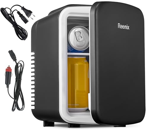 Mini Fridge 4 Litre, 6 Can Portable AC+DC Power Cooler & Warmer, Portable Small Fridge for Bedrooms, Cars, Offices; Skincare, Makeup, Cosmetics, Food (Black, 4L)