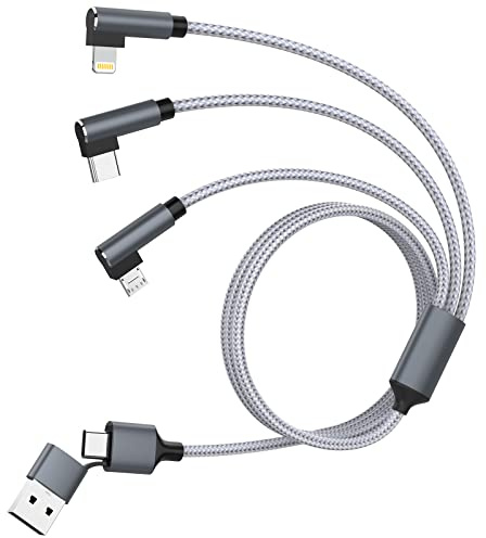 Multi USB Cable, Nylon Braided 3m 3 in 2 Multi USB Charging Cable 90 Degree Universal Cable with iPhone/Micro/USB Type C for iPhone 14 13 12 11 X XR 8, Samsung, Huawei, Xiaomi, Laptop Tablet